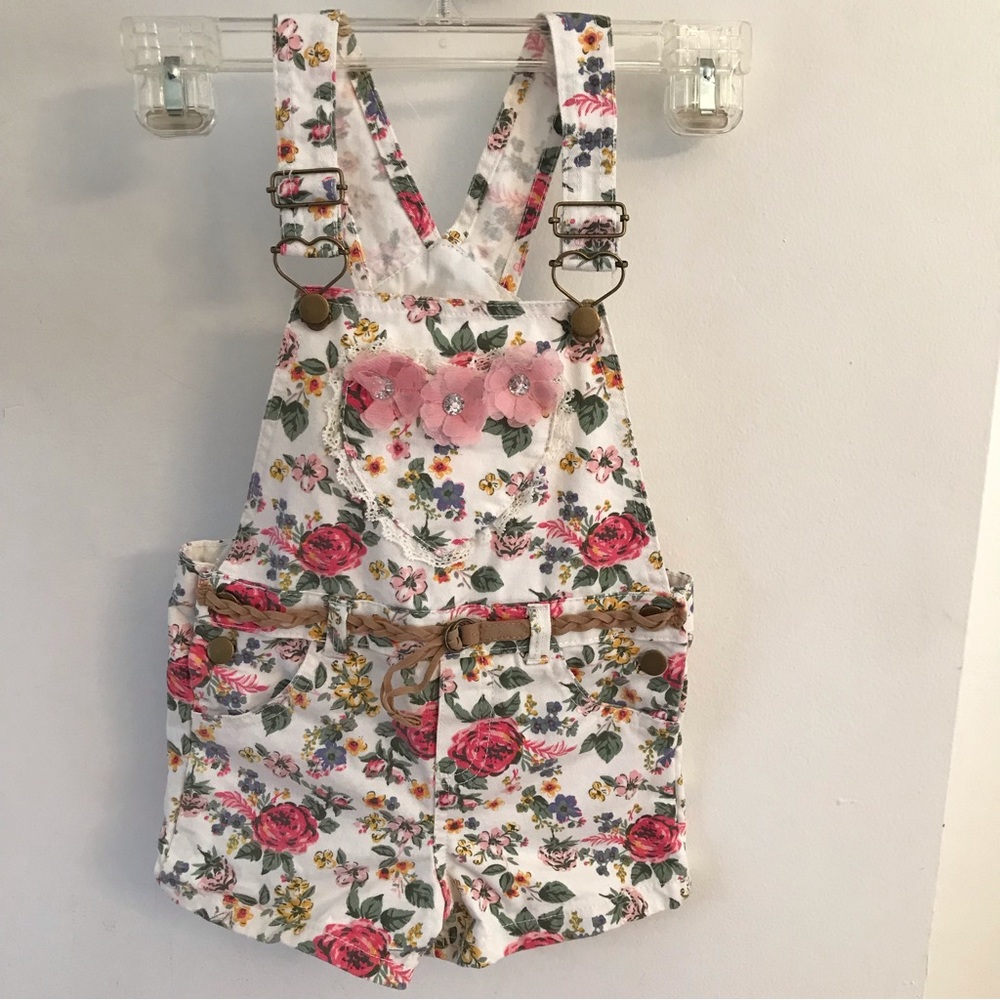 Floral Overalls Romper Shortalls Jumper, Size 5, Girls, Kids, Spring Coastal